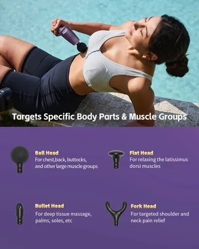 Miniatura 7 de Pistola de masaje muscular desmontable 2 en 1 de tejido profundo con mango de extensión de 20 pulgadas, masajeador de espalda y cuello para aliviar