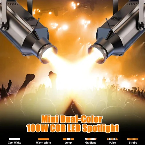 Miniatura 2 de LEKO - Focos de escenario de perfil, luces COB blancas frías y cálidas de 100 W, 3200K-5600K, control de zoom y luces elipsidales DMX512 Par, focos