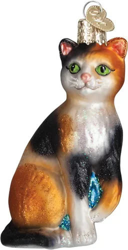 Miniatura 15 de Old World Christmas Adorno de cristal soplado de gatito del Himalaya gris para árbol de Navidad, decoración navideña artesanal, colección de gatos
