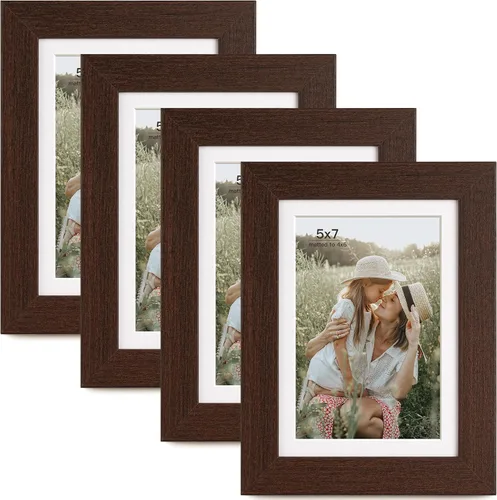 Miniatura 36 de Momentworth Portarretratos de 4 x 6 pulgadas con paspartú para 3.5 x 5 pulgadas, marcos de fotos con grano de madera negra envejecida para pared