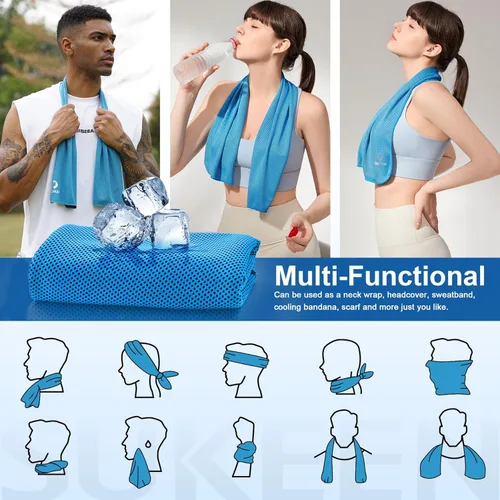 Miniatura 5 de Sukeen Paquete de 4 toallas de enfriamiento (40 x 12 pulgadas), toalla fresca de microfibra, suave y transpirable, toalla fría para yoga, golf, Azul