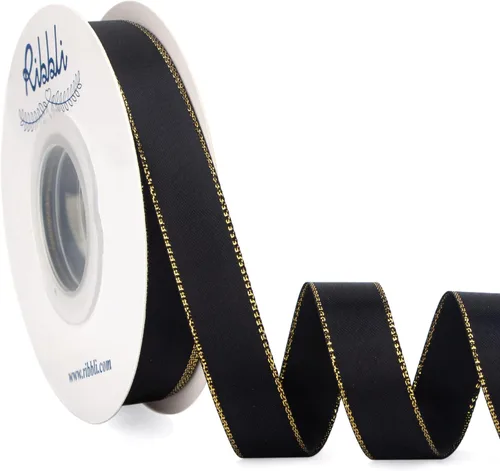 Miniatura 13 de Ribbli - Cinta de satén negro con borde dorado, satén de doble cara de 1/4 pulgada x 50 yardas continuas, cinta negra para manualidades, envoltura