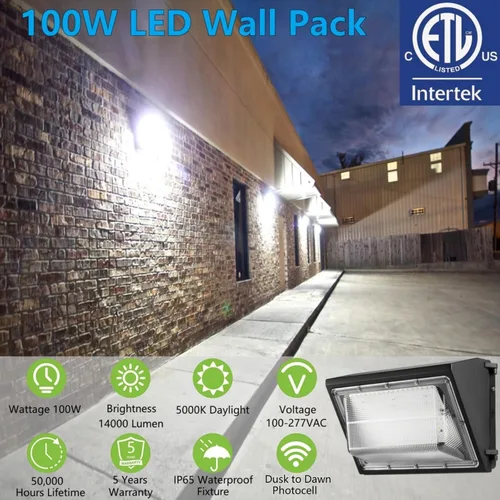 Miniatura 2 de Paquete de 2 lámparas LED de pared de 100 W del anochecer al amanecer, 13000LM 400-600W equivalente a HPS/HID, iluminación de seguridad al aire