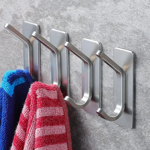Miniatura 7 de YIGII Ganchos adhesivos para toallas, ganchos de pared negros para baño y cocina, ganchos resistentes, paquete de 4, acero inoxidable