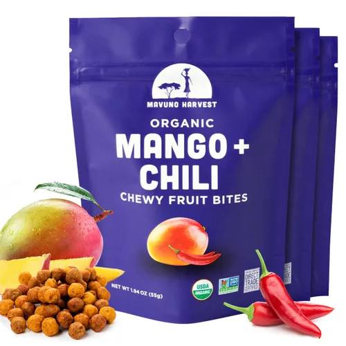 Mavuno Harvest Bocadillos de frutas orgánicas – Bocados de fruta masticables – Alimentos saludables para niños y adultos – de origen ético, sin OMG,