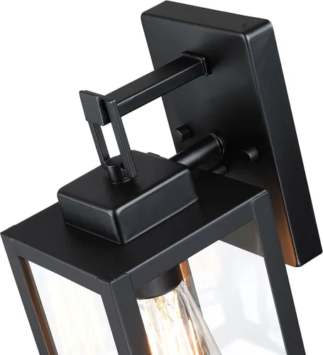 Miniatura 6 de Paquete de 2 apliques para exteriores, farol de pared de 12 pulgadas, aplique exterior pequeño de metal y vidrio, faroles negros para exteriores