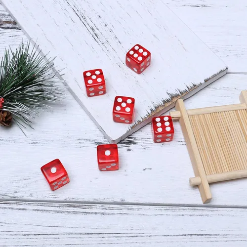 Miniatura 6 de Juego de dados de cuero sintético, interior de terciopelo rojo, silencioso, con 6 dados de puntos translúcidos rojos para mentirosos, dados Farkle
