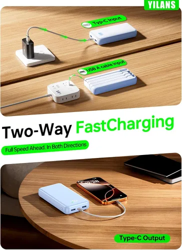 Miniatura 6 de Portable Charger,50000mAh Power Bank Built-in Cable, 22.5W PD USB C In & Out Fast Charging, External Battery Pack with 6 Output & 2 Input, Travel