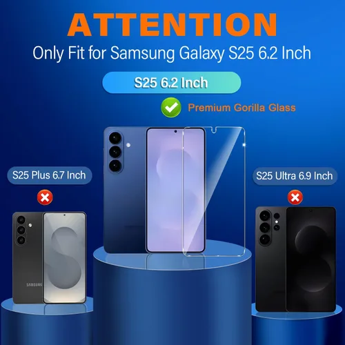 Miniatura 2 de firtstnow Paquete de 3 protectores de pantalla de vidrio para Samsung Galaxy S25 [6.2 pulgadas] + Paquete de 3 protectores para lentes de cámara
