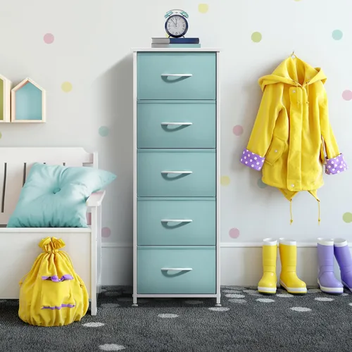 Miniatura 6 de Sorbus Cómoda de tela para dormitorio de niños, cómoda de 5 cajones, torre de almacenamiento alta, organizador de ropa, para armario, sala