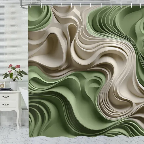 Miniatura 33 de deFouliao Cortina de ducha negra abstracta moderna a rayas, arte de mármol ondulado para baño, decoración del hogar, hotel de lujo, tela impermeable