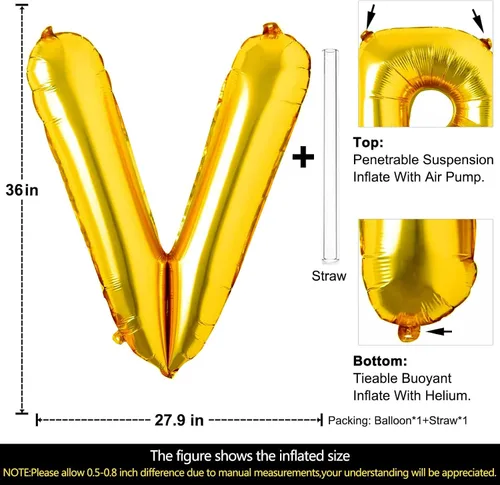 Miniatura 2 de Lovoir Globos dorados grandes de 40 pulgadas con la letra V de gran tamaño, globo de helio de aluminio de Mylar para decoración de fiesta de Letra V