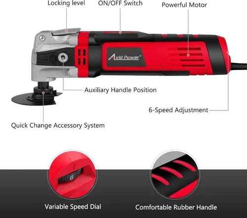 Miniatura 2 de AVID POWER Herramienta oscilante, multiherramienta oscilante de 3.5 amperios con ángulo de oscilación de 4.5°, 6 velocidades variables y 13 Rojo