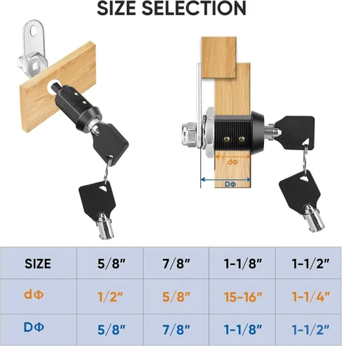 Miniatura 4 de PTEROMY Paquete de 2 cerraduras de gabinete con llaves, cerradura tubular de leva resistente de 5/8 pulgadas para cerraduras de almacenamiento