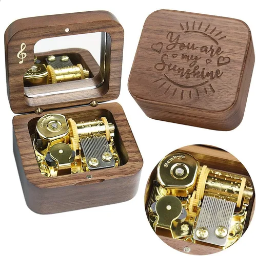 Miniatura 12 de Sinzyo You are My Sunshine - Caja de música de madera maciza tallada con láser, cajas musicales para cumpleaños, día de San Valentín, Navidad