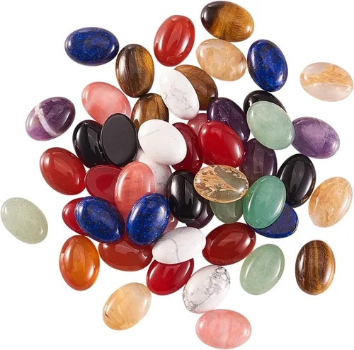 Miniatura 9 de LiQunSweet 50 piezas de piedras preciosas naturales de lapislázuli sin agujero, cuentas sueltas y encantadoras, cabujones ovalados con parte trasera