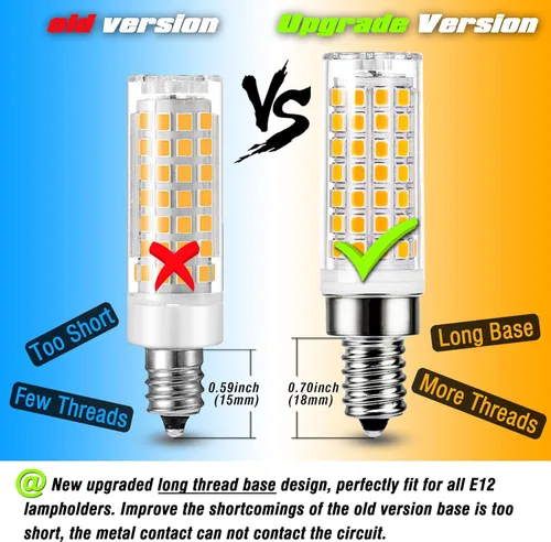 Miniatura 2 de ALIDE Bombillas LED de repuesto E12 de 75 W para candelabros C7, 2700 K, blanco cálido, 800 lm, T6, 7.5 W, bombillas LED E12 para lámpara colgante