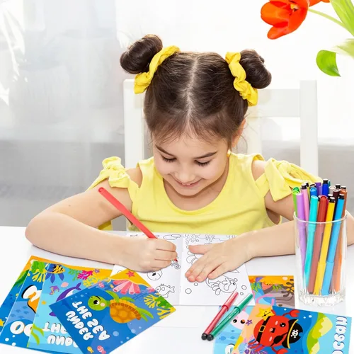 Miniatura 4 de ANGOLIO 24 libros para colorear de animales del océano a granel para niños, regalos de verano, mini libros de dibujo artístico para tiburón