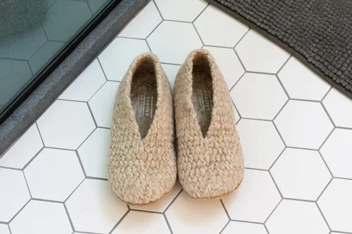 Miniatura 4 de Kyrgies Pantuflas de lana tejida, Beige Bronceado