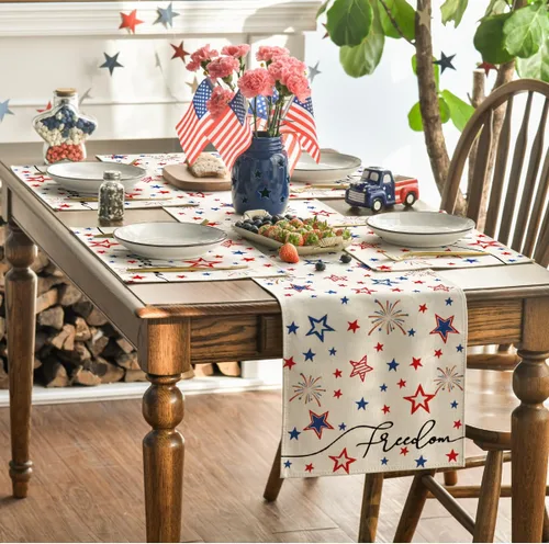 Miniatura 5 de Artoid Mode Juego de 4 manteles individuales Patriotic Freedom Stars del 4 de julio para mesa de comedor, 12 x 18 pulgadas, decoración del Día