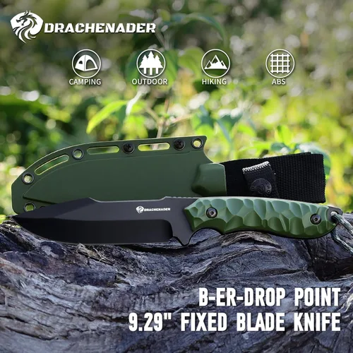 Miniatura 7 de DRACHENADER Cuchillo de hoja fija con funda, cuchillo táctico para hombres, cuchillo de supervivencia con mango ABS, diseño de espiga completa