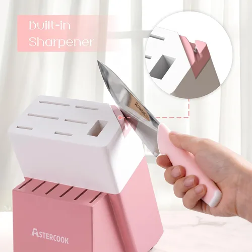 Miniatura 6 de Juego de cuchillos Astercook, juego de cuchillos de cocina con bloque y afilador con revestimiento cerámico de 15 piezas, cuchillos alemanes