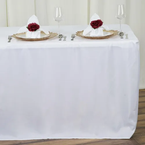 Miniatura 9 de BalsaCircle Mantel de poliéster ajustado beige de 8 pies para bodas, fiestas, eventos, mantelería