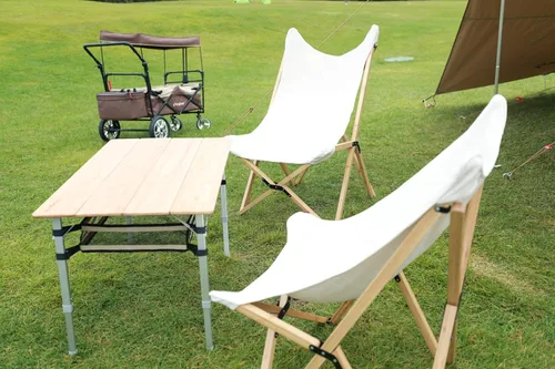 Miniatura 2 de KingCamp Mesa de camping plegable de bambú estable ligera Mesas plegables al aire libre de bambú Picnic portátil de altura ajustable