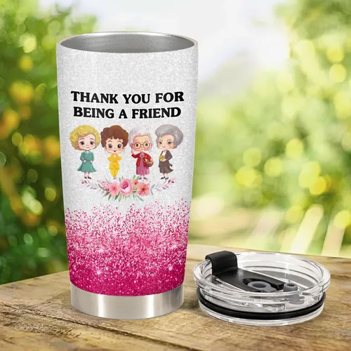Miniatura 7 de 34HD Vaso dorado de 20 onzas – Thank You for Being a Friend – Taza de acero inoxidable aislada al vacío de doble pared – Mantiene las bebidas