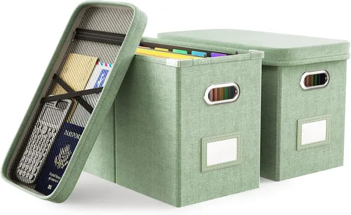 Miniatura 19 de Oterri Caja de archivos colgante con bolsillo de malla, caja organizadora de archivos con tapa, caja organizadora de documentos plegable