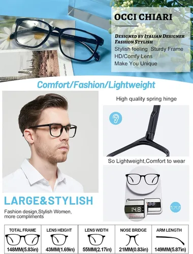 Miniatura 4 de OCCI CHIARI Lentes de lectura bifocales de transición para hombres XL con bloqueo de luz azul, 3.5 x (100 150 200 250 300 350)