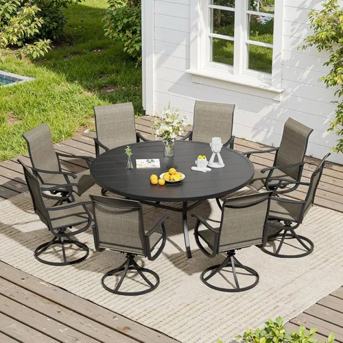 Miniatura 51 de VICLLAX Muebles pequeños de exterior de 3 piezas, 2 sillas giratorias de patio y mesa redonda pequeña para 2, sillas de carbón oscuro y negro