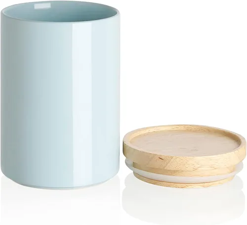 Miniatura 14 de Sweejar Kitchen Canisters - Tarro de cerámica para almacenamiento de alimentos, recipientes apilables con sello hermético y tapa de madera