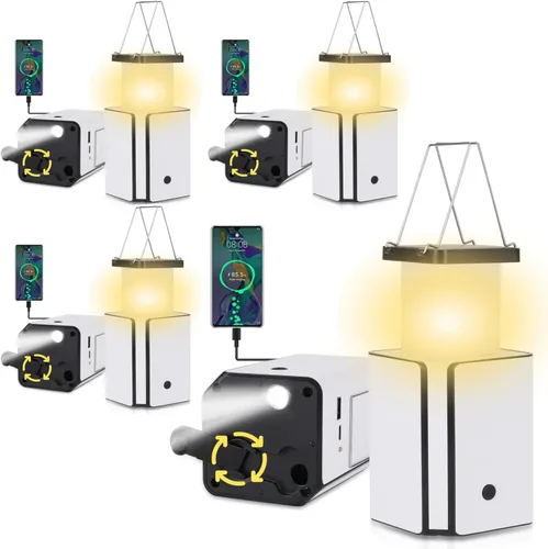 Paquete de 4 linternas solares LED recargables de emergencia, recargable solar blanco cálido, tipo C recargable, generación de energía de manivela