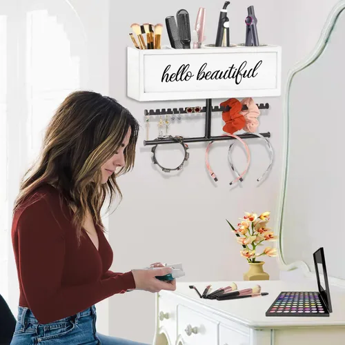 Miniatura 5 de Soporte rústico para secador de pelo montado en la pared, organizador de herramientas y accesorios para el peinado del cabello, organizador