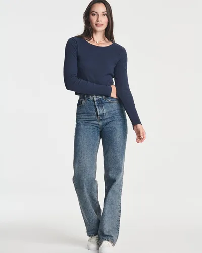 Miniatura 5 de Real Essentials Paquete de 4 camiseta corta de algodón de punto acanalado de manga larga para mujer (disponible en Plus)