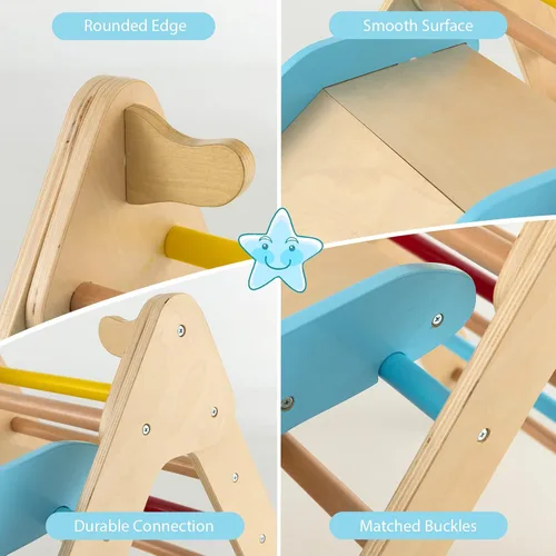 Miniatura 4 de Olakids Conjunto Triángulo Pikler 2 en 1 Juguetes de Escalada para Niños Pequeños Marco de Escalada Plegable de Madera Montessori Gimnasio de Selva