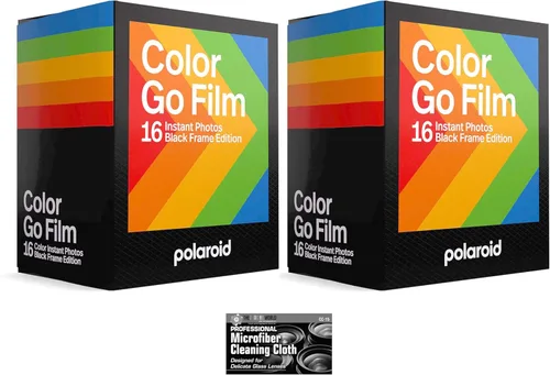 Polaroid Originals Go - Película instantánea a color, marco negro, para cámara Polaroid GO, 2 paquetes dobles con tela (32 fotos)