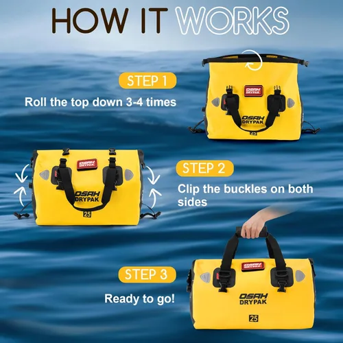 Miniatura 5 de OSAH DRYPAK Bolsa de lona impermeable – Bolsa seca para motocicleta con gran espacio de almacenamiento, bolsas de equipaje impermeables con bolsillo