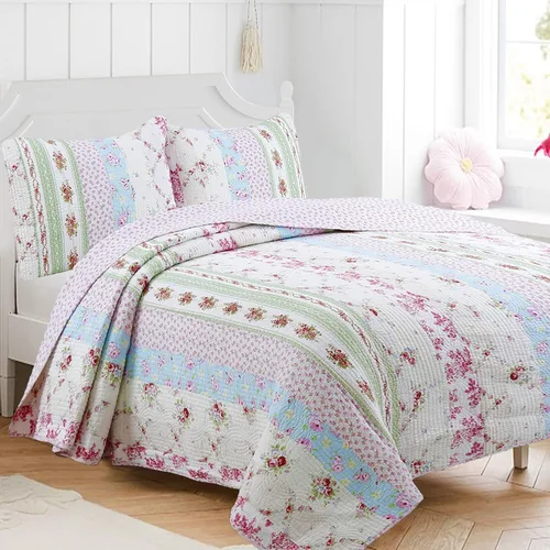 Miniatura 8 de Cozy Line Home Fashions - Juego de ropa de cama reversible de 100% algodón con diseño de patchwork real, estilo cottage francés, floral, colcha