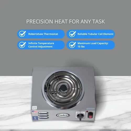 Miniatura 3 de Cadco CSR-3T - Placa caliente eléctrica portátil de 14" para encimera de alta potencia con un quemador tubular para restaurante, hotel, camión
