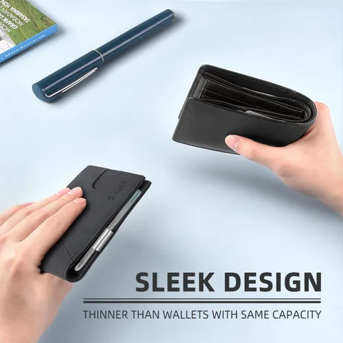 Miniatura 27 de Zitahli - Billeteras delgadas RFID para hombres, billetera de cuero flexible con clip de dinero, cartera minimalista con bolsillo frontal