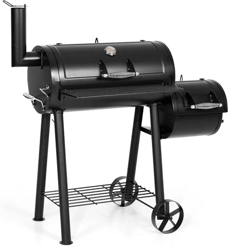 MFSTUDIO Parrilla ahumadora de madera de carbón resistente para exteriores, parrilla de carbón con ahumador combinado para asar a la barbacoa, 512
