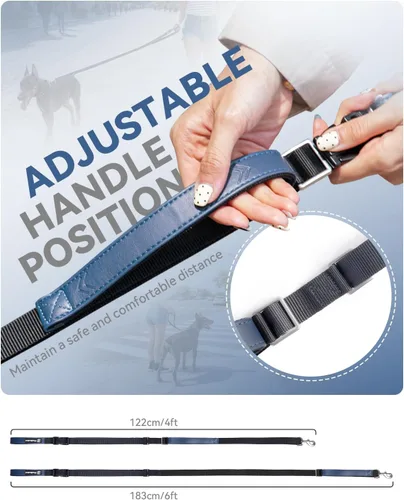 Miniatura 3 de Correa cruzada reforzada para perro, correa de nailon ajustable de 4 a 6 pies con asas acolchadas dobles, clip giratorio de 360° para perros