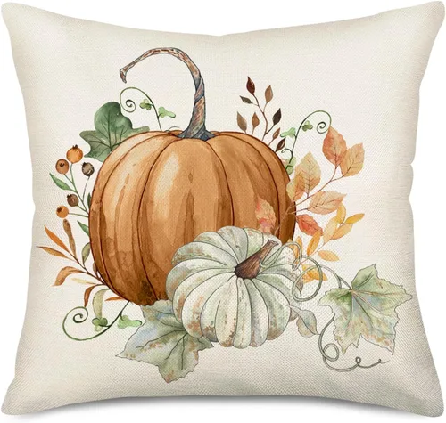 Miniatura 5 de Fukeen Fundas de almohada decorativas de otoño de 16 x 16 pulgadas, calabaza naranja y hojas de arce, fundas de almohada de cosecha de otoño, fundas