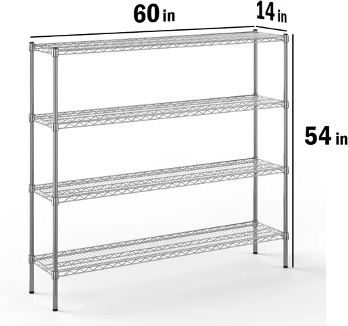 Miniatura 2 de Kit de estantería de alambre cromado de 4 niveles de 14 pulgadas de profundidad x 60 pulgadas de ancho x 54 pulgadas de alto Unidad de estante