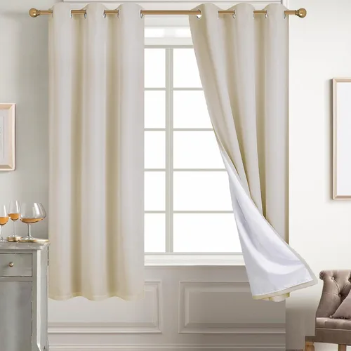 Miniatura 94 de Diraysid Cortinas 100% opacas de lino beige para dormitorio, con ojales, aislamiento térmico, cortinas de oscurecimiento de habitación