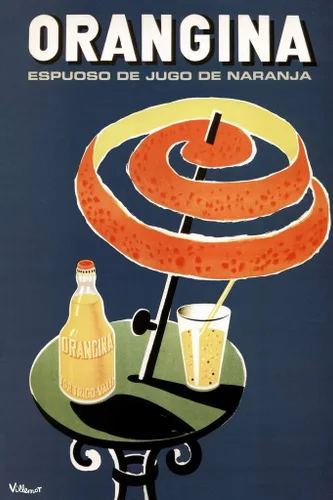 Miniatura 3 de Póster laminado de Bernard Villemot Orangina bebida naranja vintage publicidad anuncio sombrilla cáscara de naranja póster arte de pared borrado