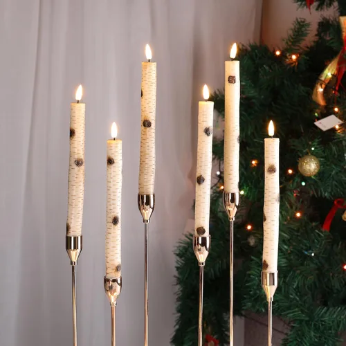 Miniatura 4 de Eywamage Velas LED cónicas de corteza de abedul con control remoto, velas de madera que funcionan con pilas, velas de cera LED, juego de 6 Abedul