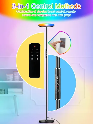 Miniatura 3 de monococo Lámpara de pie LED RGB, 2025 mejorada 36 W 3600 lúmenes, atenuación continua que cambia de color, lámparas de pie con control remoto, 69